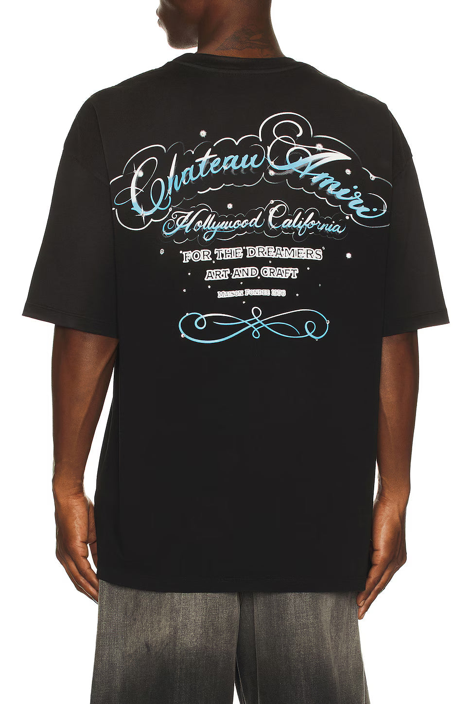Amiri Tee Crystal Chateau Script Oversized