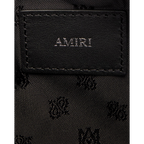 FLEX SHOP Amiri black messenger bag interior leather logo patch with embossed branding and monogram fabric lining