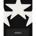 FLEX SHOP Amiri black messenger bag featuring white leather star appliqués and a debossed brand logo patch