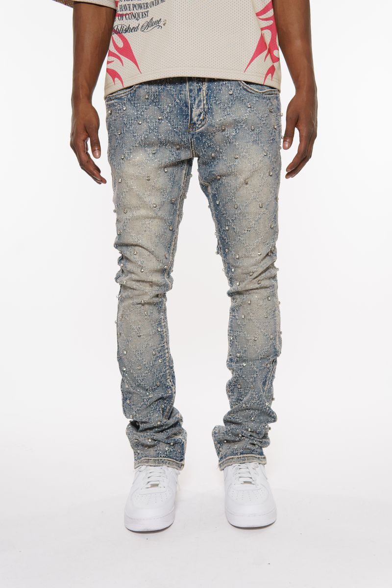 VICIOUS JEANS LIGHT BLUE ALL AROUND RHINESTONE FLARE VC510