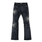 VICIOUS JEANS BLACK EMBELLISHED RHINESTONE FLARE VC1015