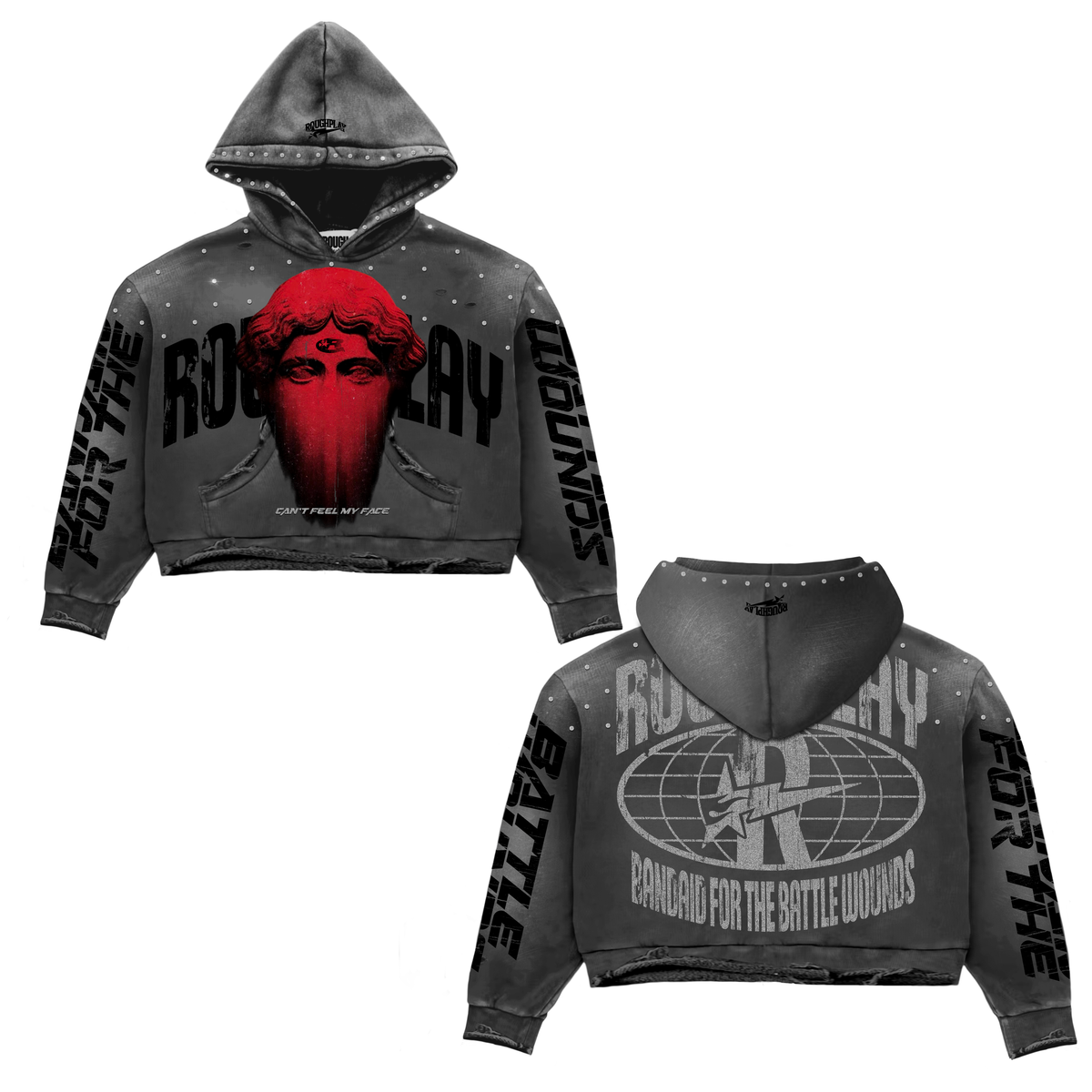 Roughplay Cant Feel My Face Hoodie Grey Red