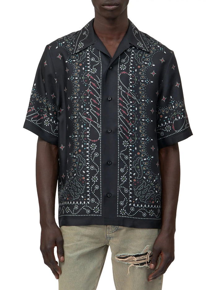 Amiri Stud Black Silk Bowling Shirt