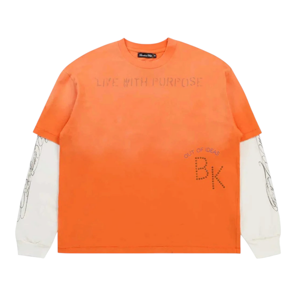 FLEX SHOP orange long-sleeve layered t-shirt with Purpose Double graphic and text detailing