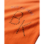 FLEX SHOP orange cotton t-shirt featuring Out of Ideas text and BK logo in metallic studs