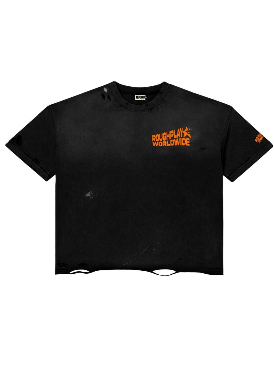 Roughplay Tee Black Orange Vintage Side Logo