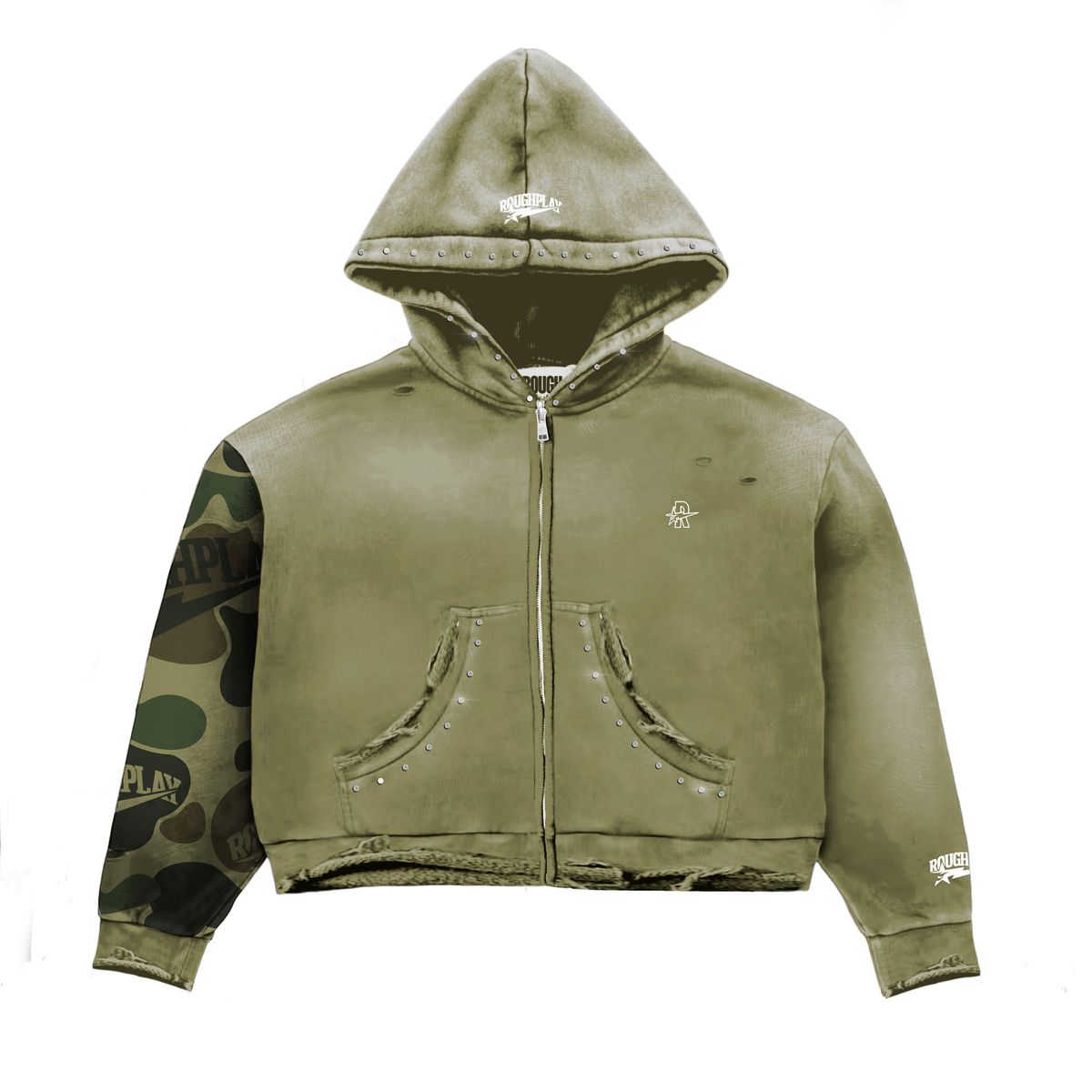 Roughplay Hoodie Green Camo Sleeve