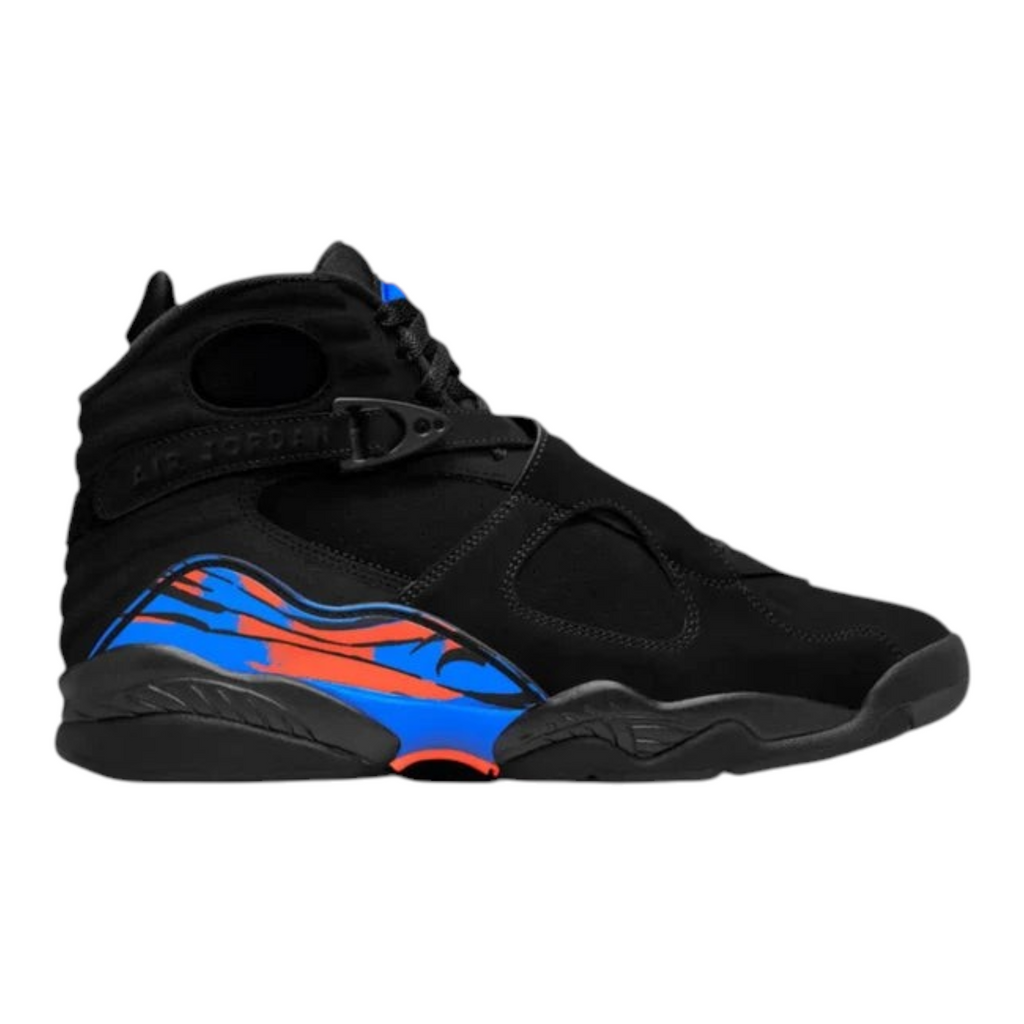 FLEX SHOP Air Jordan 8 Knicks sneakers in black nubuck with royal blue and orange side overlays and cross-strap design