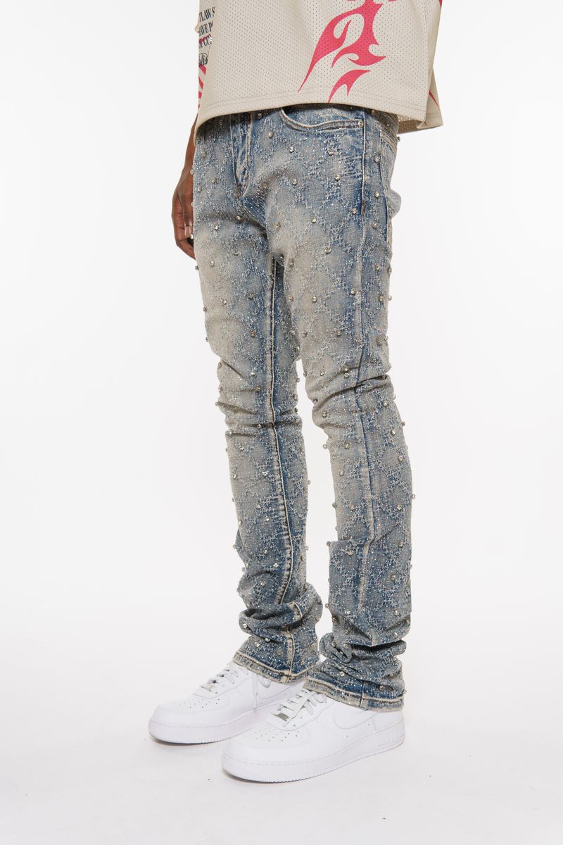 VICIOUS JEANS LIGHT BLUE ALL AROUND RHINESTONE FLARE VC510