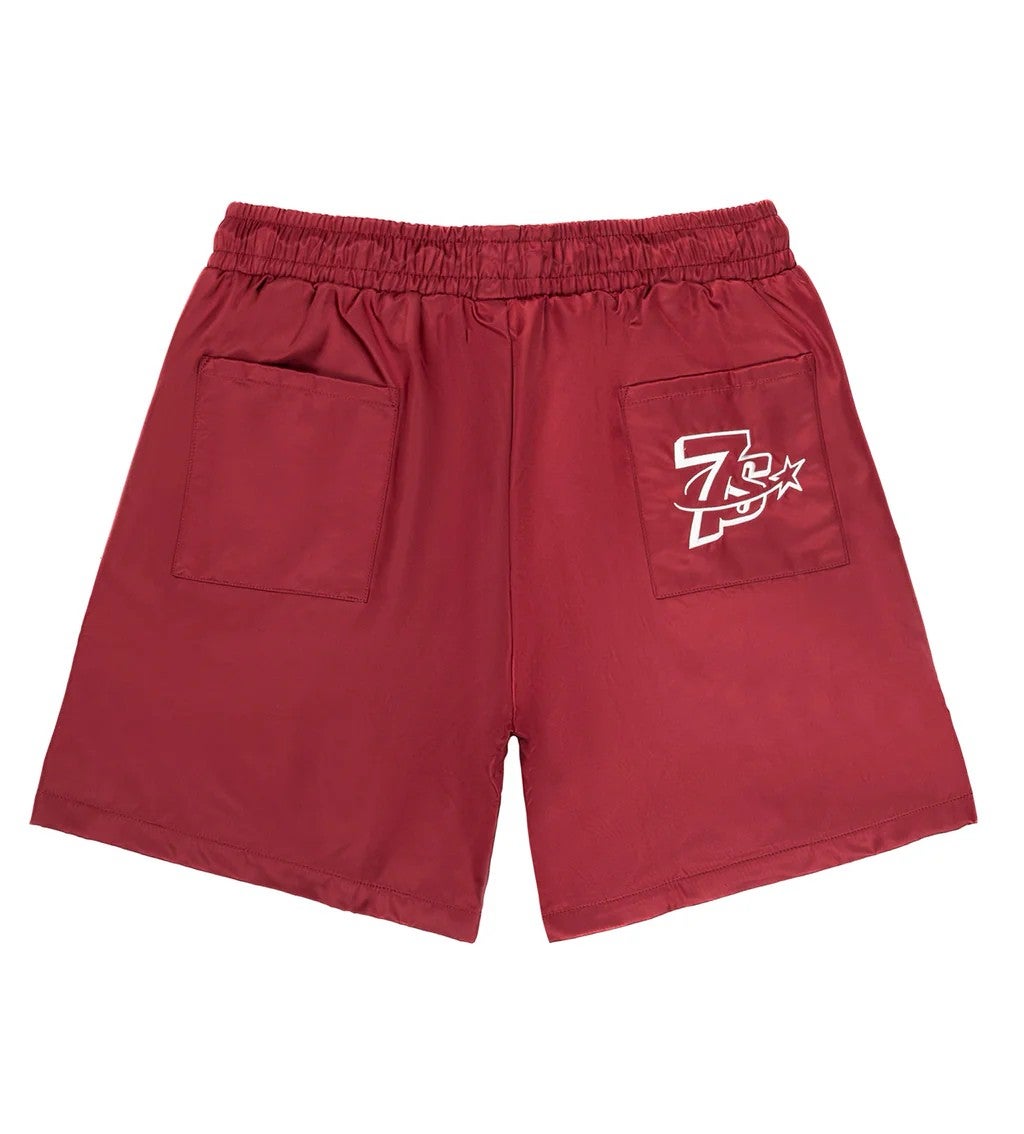 Triple Sevens Shorts Burgundy Nylon Button
