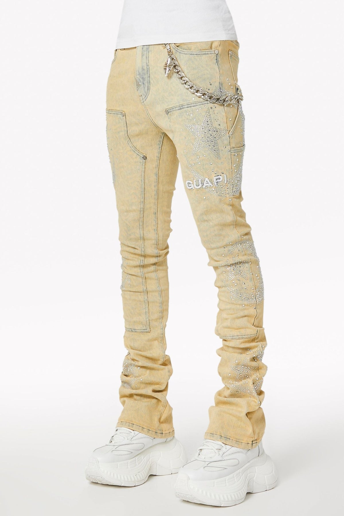 GUAPI JEANS BEIGE Vintage Calligraphy Denim