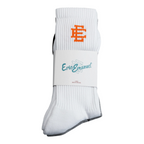 FLEX SHOP Eric Emanuel 3 pack crew socks in white with orange logo embroidery and branded paper packaging