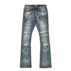 VICIOUS JEANS DARK BLUE Cargo Lucky Seven Flare Pearls VC1020