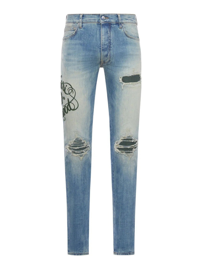 Amiri Jeans Storm Indigo Hollywood Green Patch