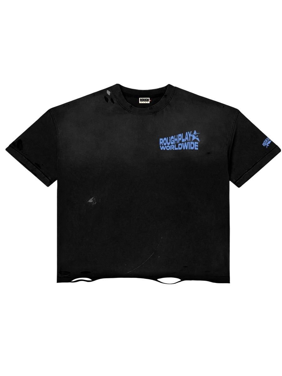 Roughplay Tee Black Blue Vintage Side Logo