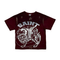 Saint Vanity Tee Griffin Burgundy Distressed Dirty Washed