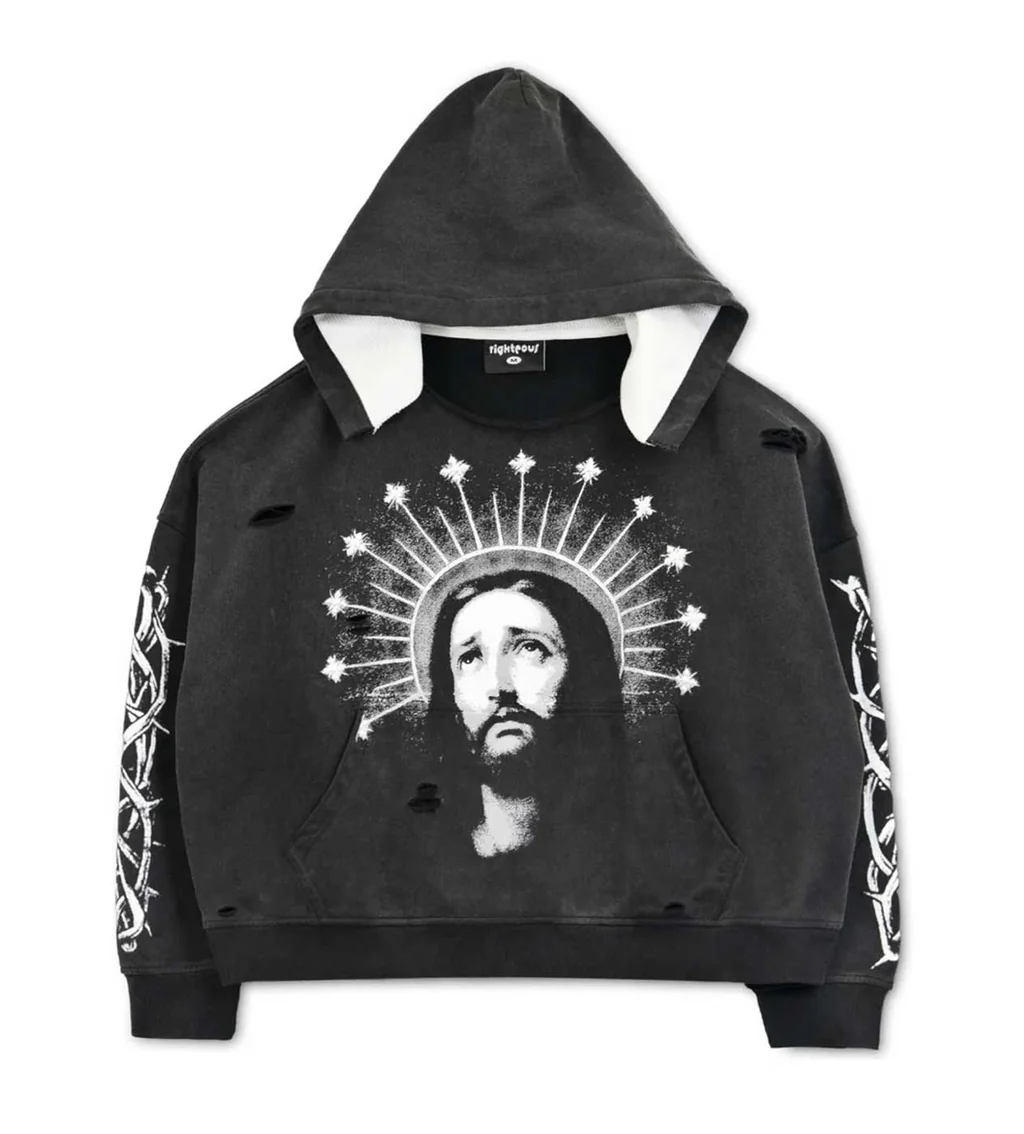 Righteous Hoodie Black Crown of Light Distressed