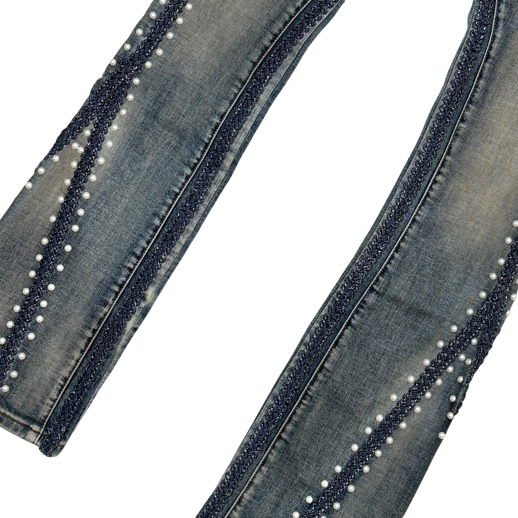 VICIOUS JEANS DARK BLUE SIDE PEARLS FLARE VC1072 MUD