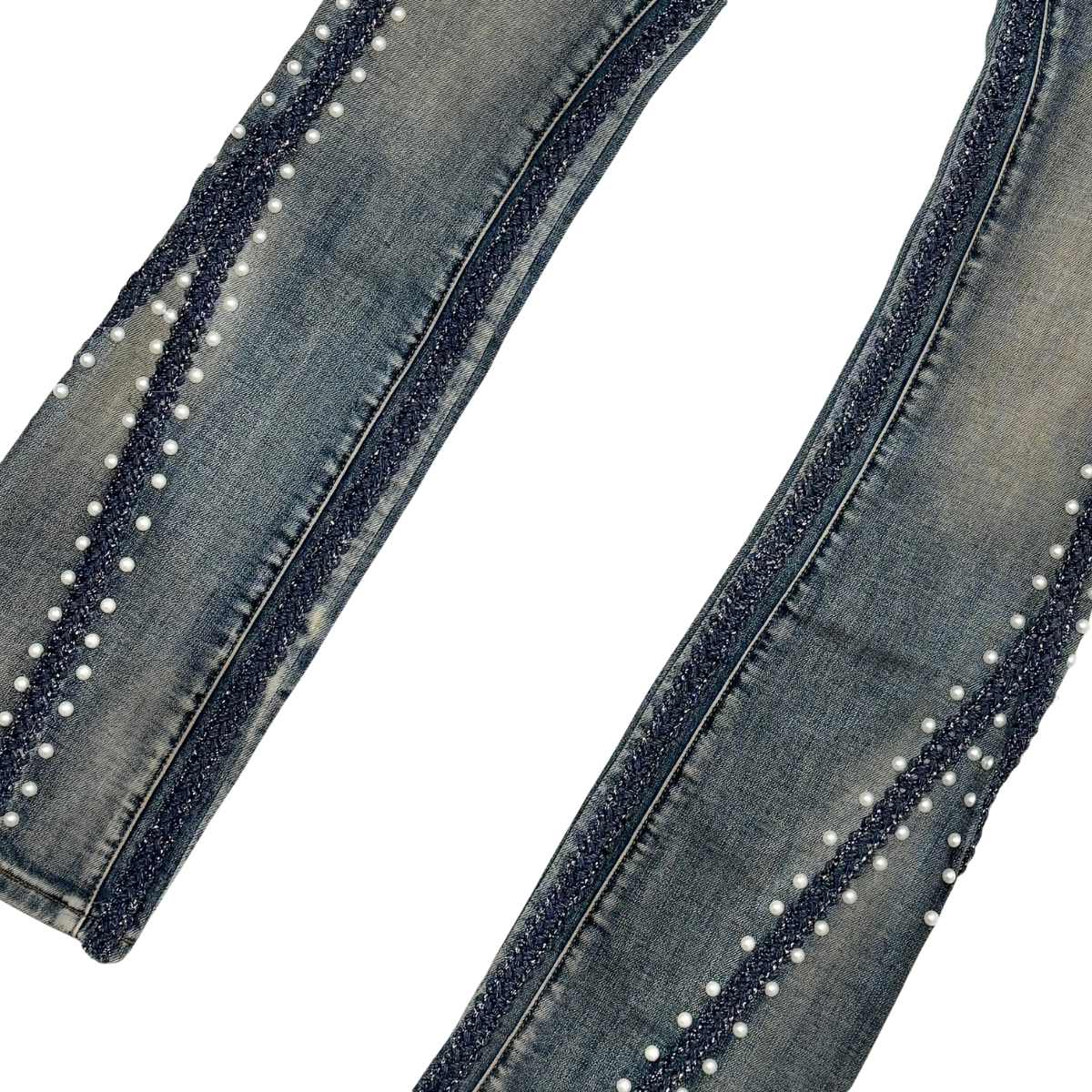 VICIOUS JEANS DARK BLUE SIDE PEARLS FLARE VC1072 MUD
