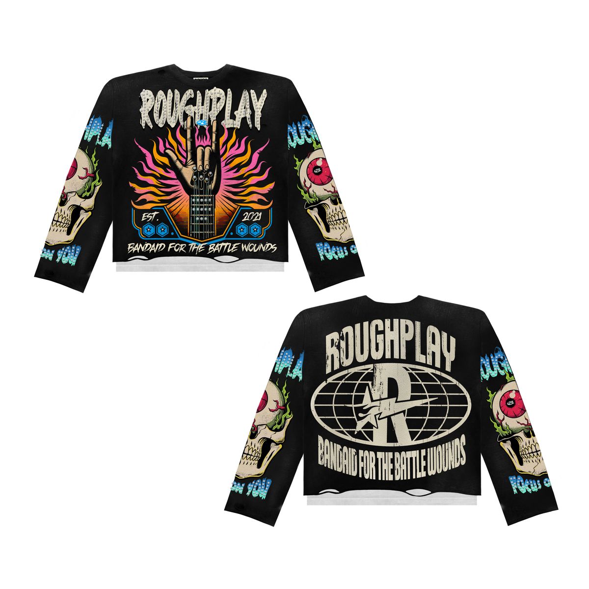 Roughplay Tee Long Sleeve Rock Sign Black Pink