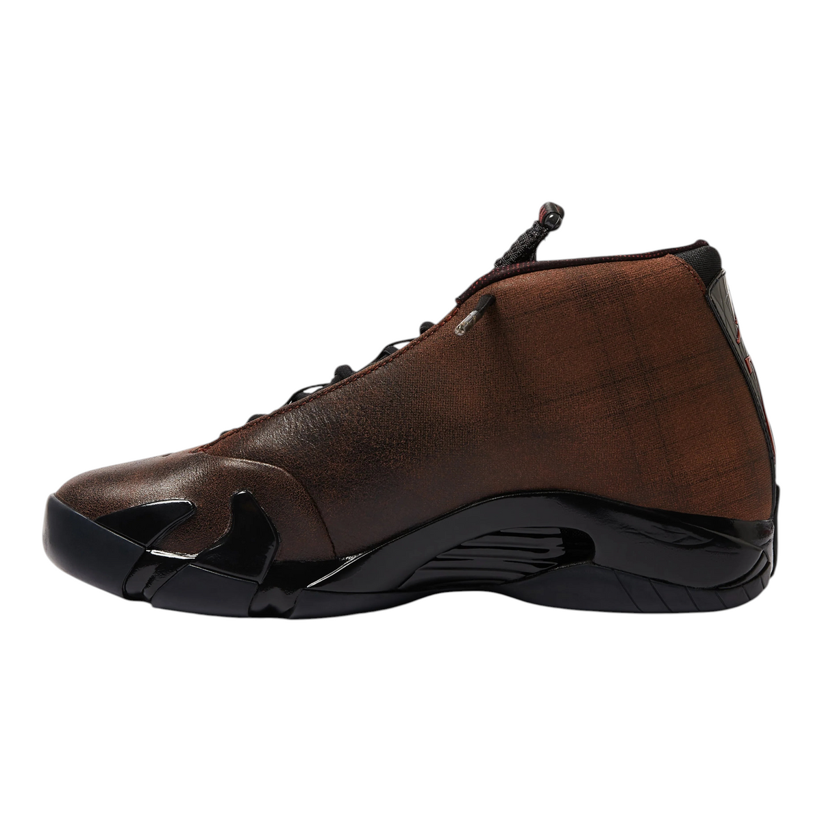 FLEX SHOP Jordan 14 Retro Mowalola sneaker in burnt red with a textured upper and sleek black midsole side view