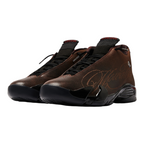 FLEX SHOP Jordan 14 Retro Mowalola sneakers in burnt red with black accents and signature branding on leather upper.