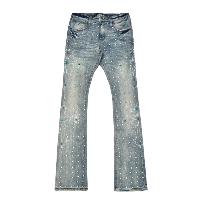 VICIOUS JEANS LIGHT BLUE EMBELLISHED BLUE RIHNESTONE FLARE CROSS VC924