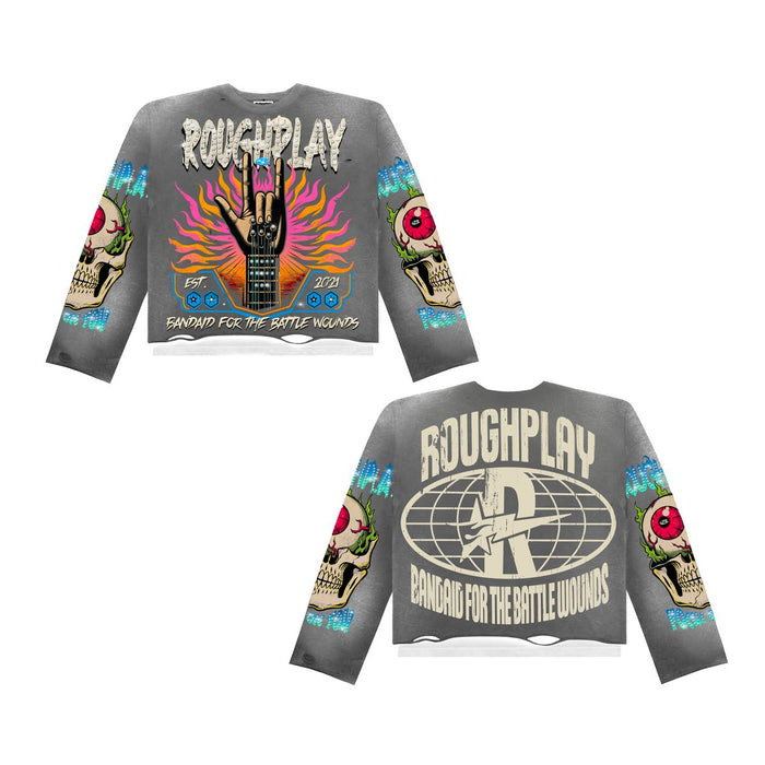 Roughplay Tee Long Sleeve Rock Sign Grey Pink