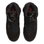 FLEX SHOP Air Jordan 5 Halloween GS sneakers in black with reflective tongue and lace locks, top-down view.