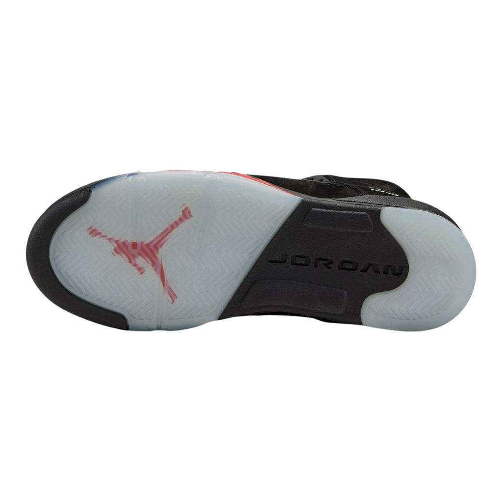 FLEX SHOP Air Jordan 5 Halloween GS sneaker showing the black and translucent rubber outsole with red Jumpman logo