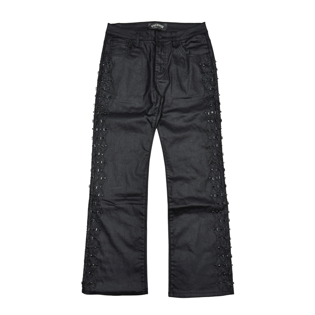 Vicious Jeans Black SIDE RHINESTONE FLARE BAGGY VC928