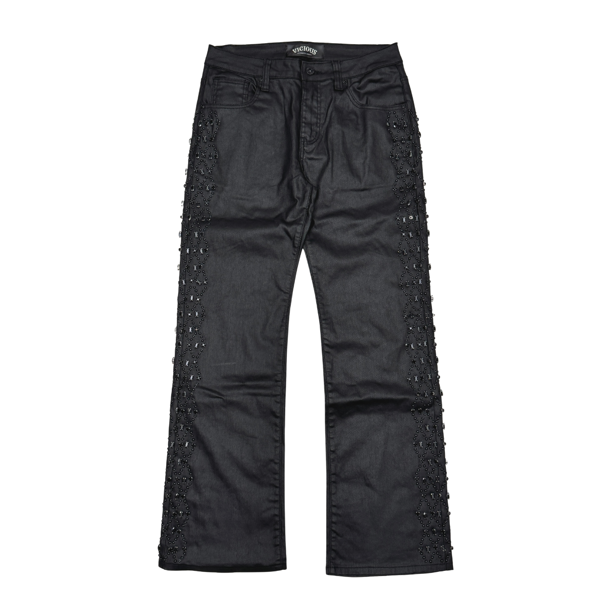 Vicious Jeans Black SIDE RHINESTONE FLARE BAGGY VC928