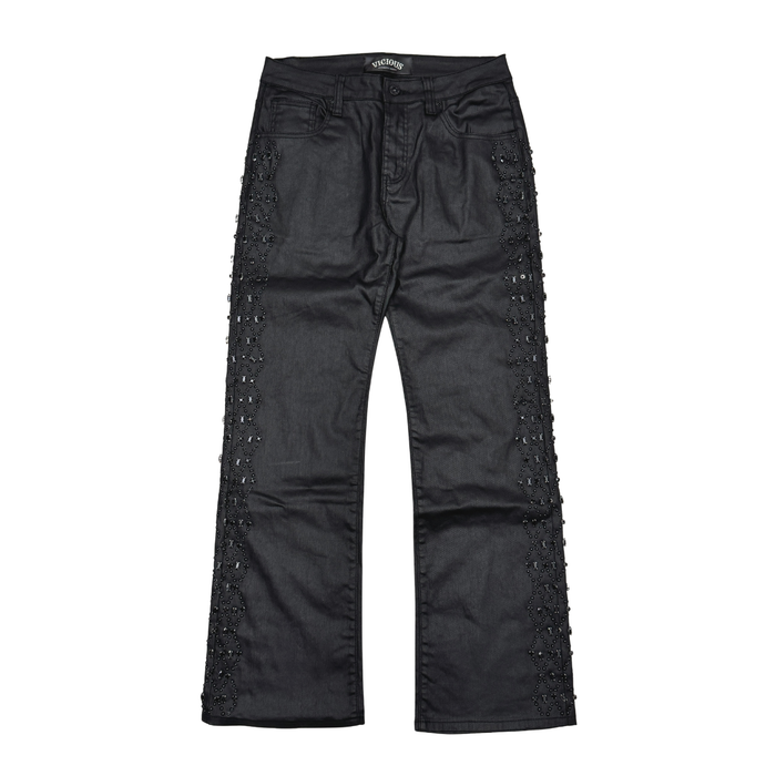 Vicious Jeans Black SIDE RHINESTONE FLARE BAGGY VC928