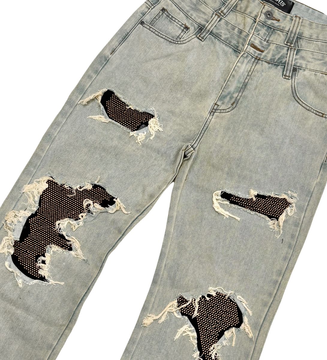 VICIOUS JEANS OIL BLUE FIT RIP & REPAIR DOUBLE WAIST VC688