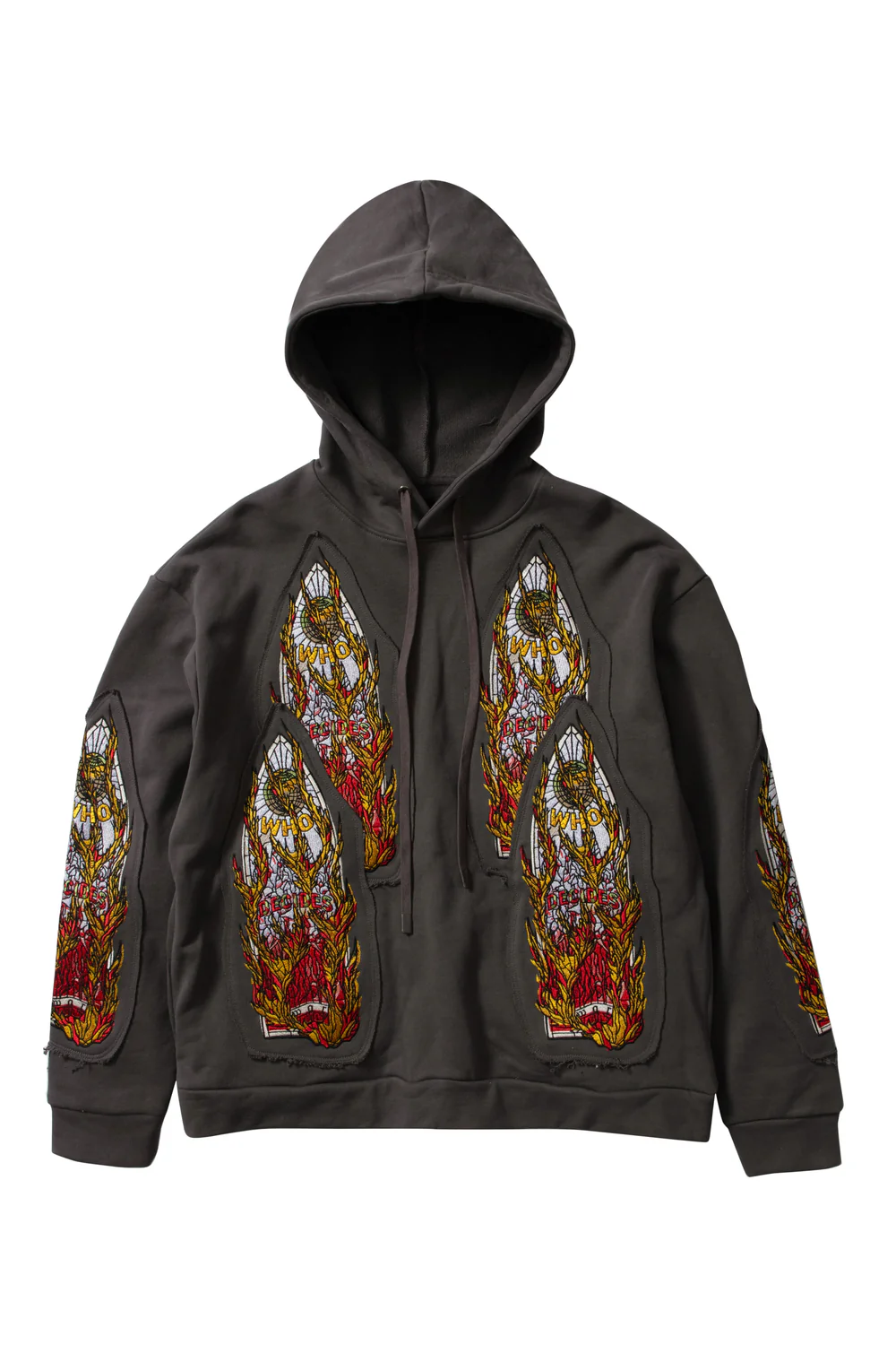 Who Decides War Hoodie Grey FLAME GLASS EMBROIDERED