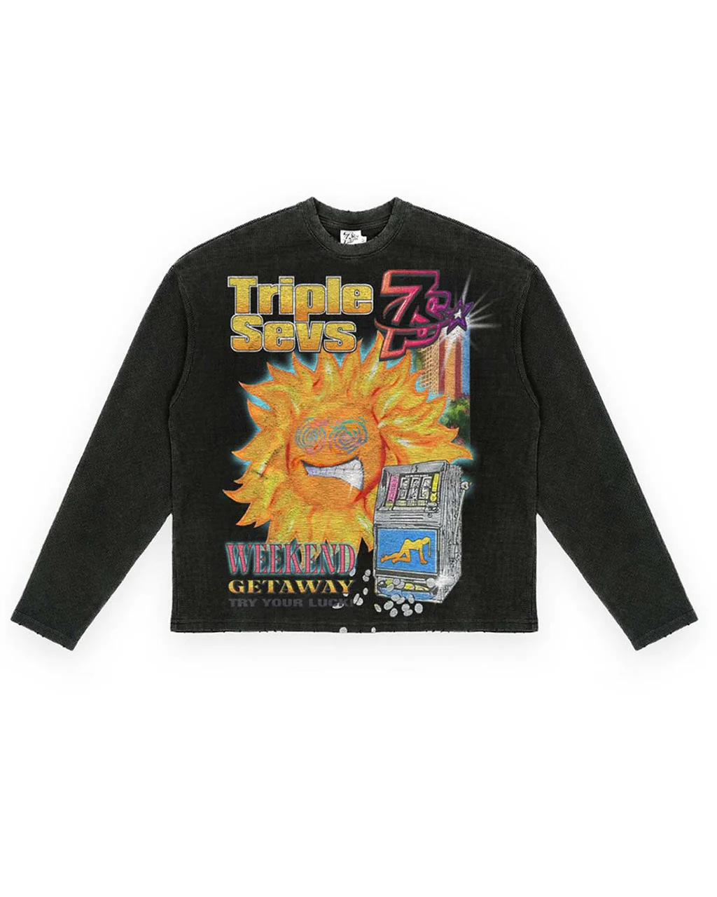 Triple Sevens Tee Black Weekend Getaway Waffle Knit Longsleeve