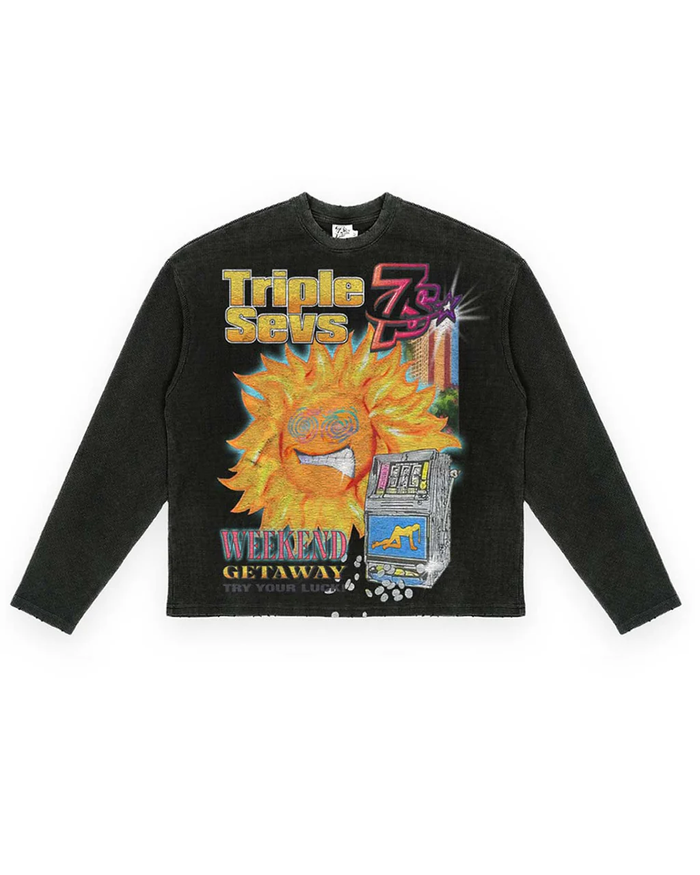 Triple Sevens Tee Black Weekend Getaway Waffle Knit Longsleeve