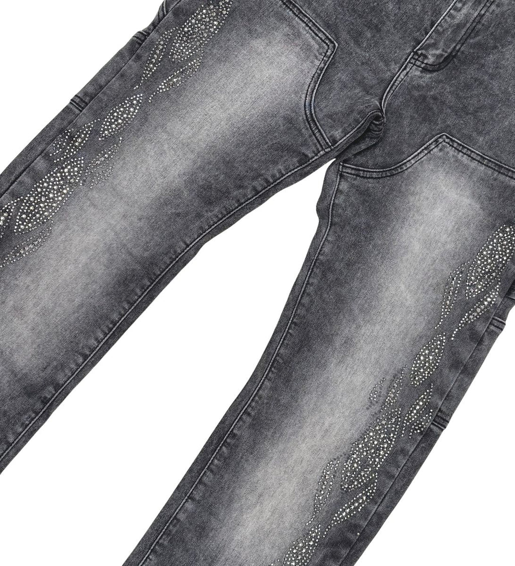 VICIOUS JEANS DARK GREY CARPENTER FLARE RHINESTONE VC654