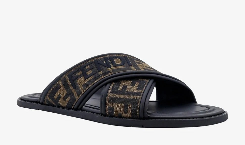 Fendi Jacquard Fabric Sandals Black