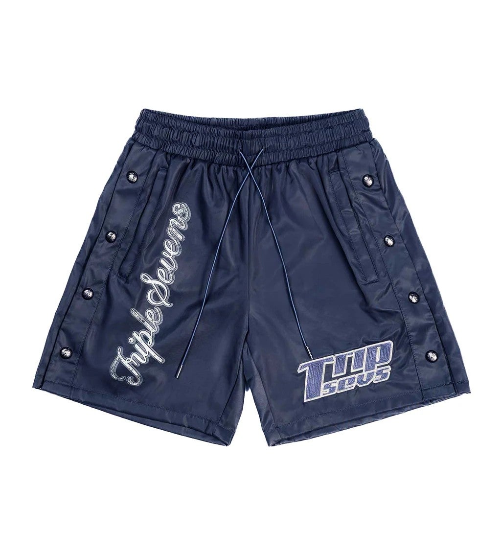 Triple Sevens Shorts Navy Nylon Button