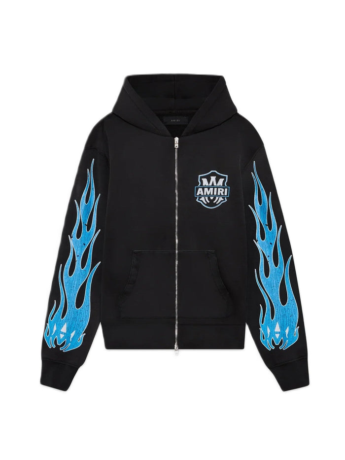 Amiri Hoodie Black MA Flames Zip Up