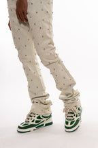 VICIOUS JEANS CREAM ALL AROUND RHINESTONE FLARE VC510