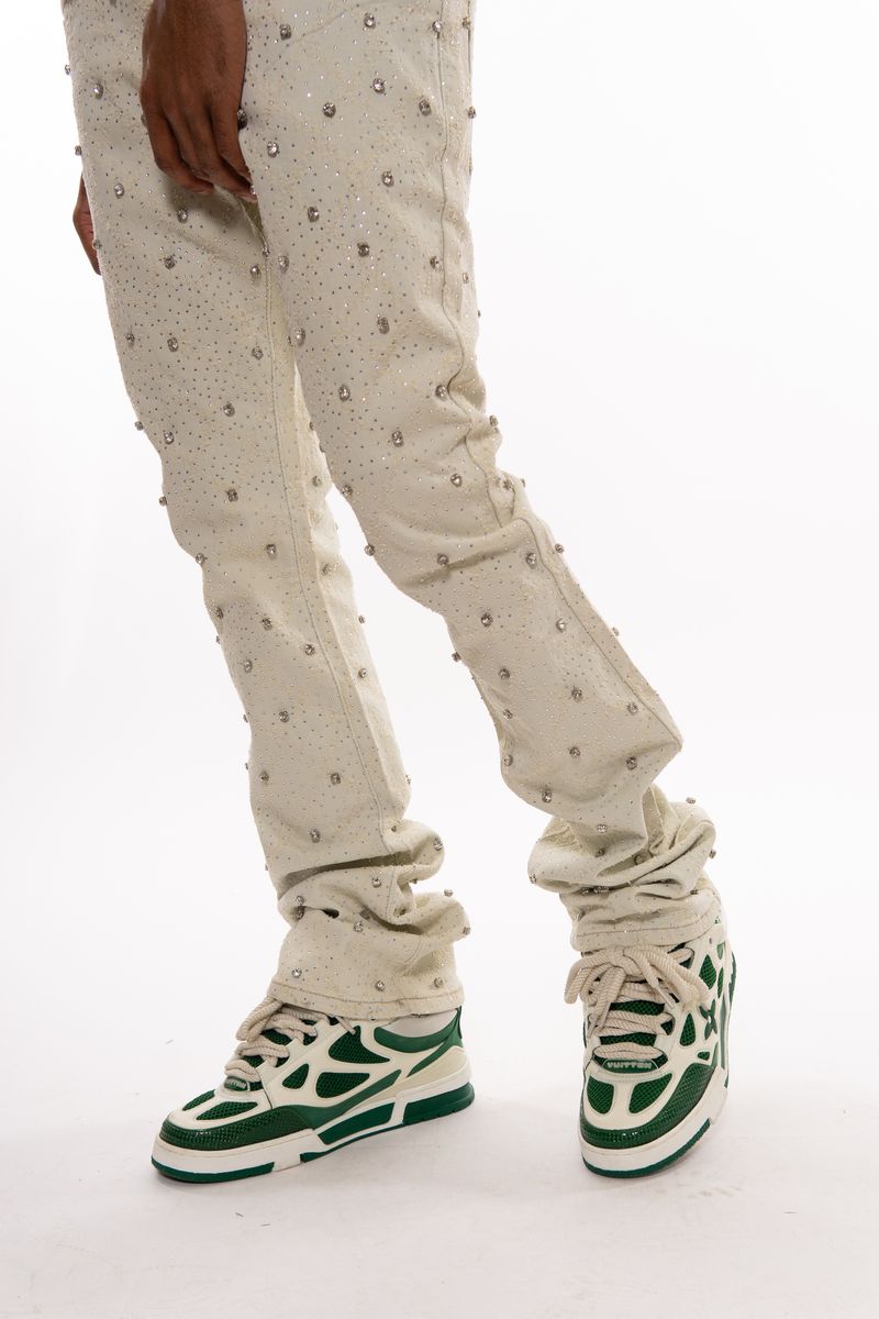 VICIOUS JEANS CREAM ALL AROUND RHINESTONE FLARE VC510