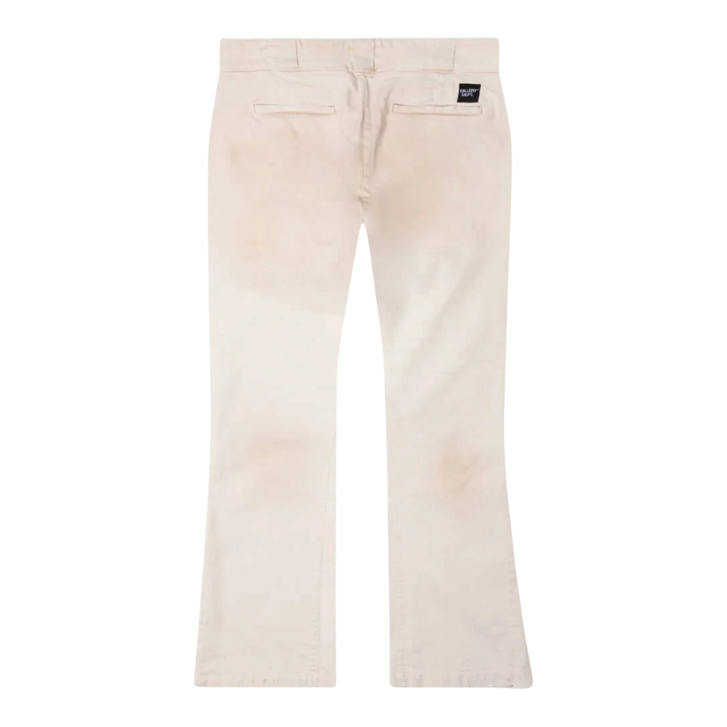 FLEX SHOP Gallery Dept. La Chino Flares in antique white Japanese cotton twill with a flared hem and back logo patch.