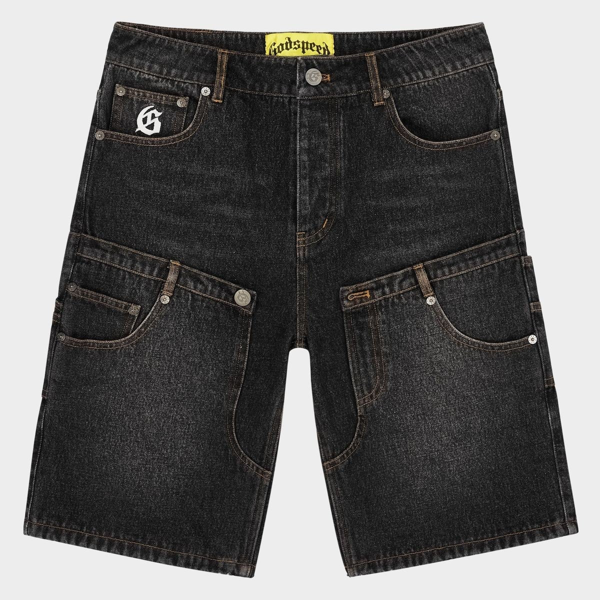 Godspeed Black Denim Shorts Twin Panel