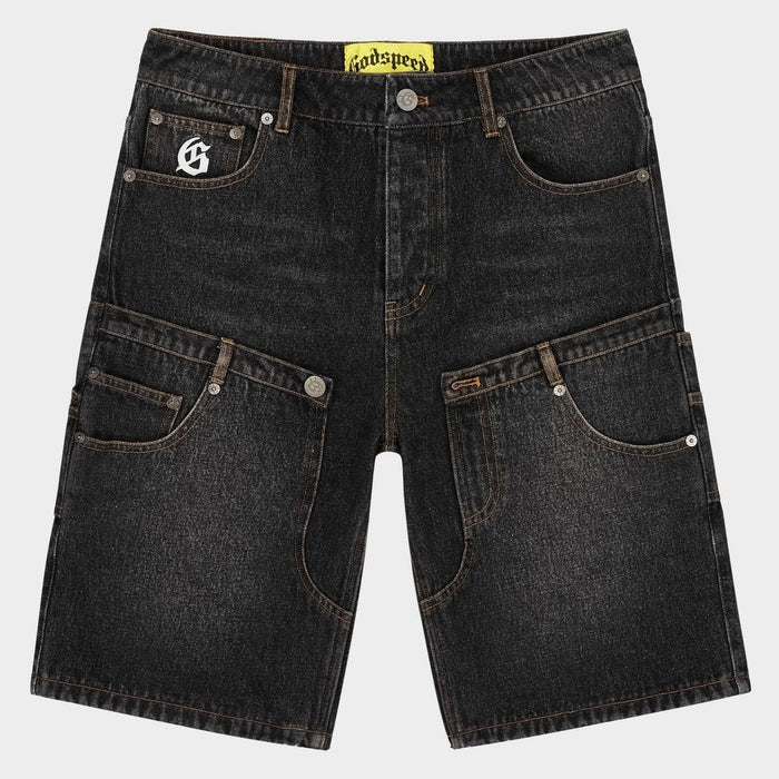 Godspeed Black Denim Shorts Twin Panel