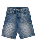 Triple Sevens Monogram Denim Shorts Blue