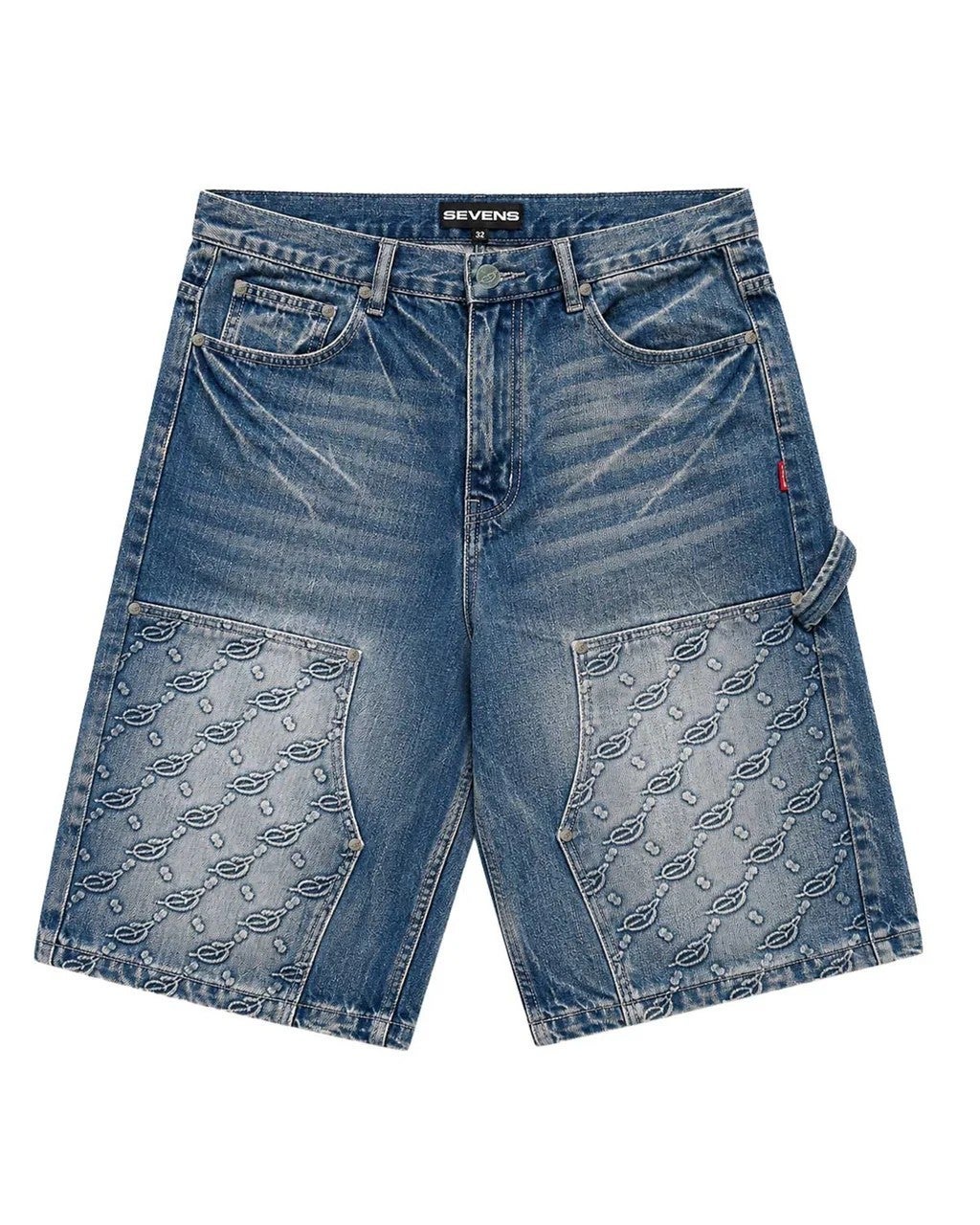 Triple Sevens Monogram Denim Shorts Blue
