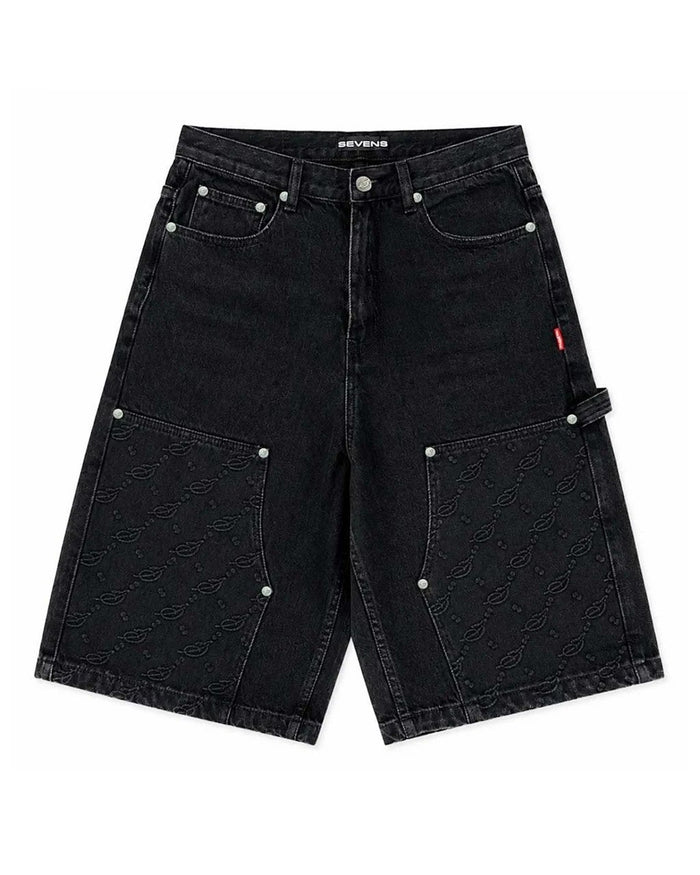 Triple Sevens Monogram Denim Shorts Black