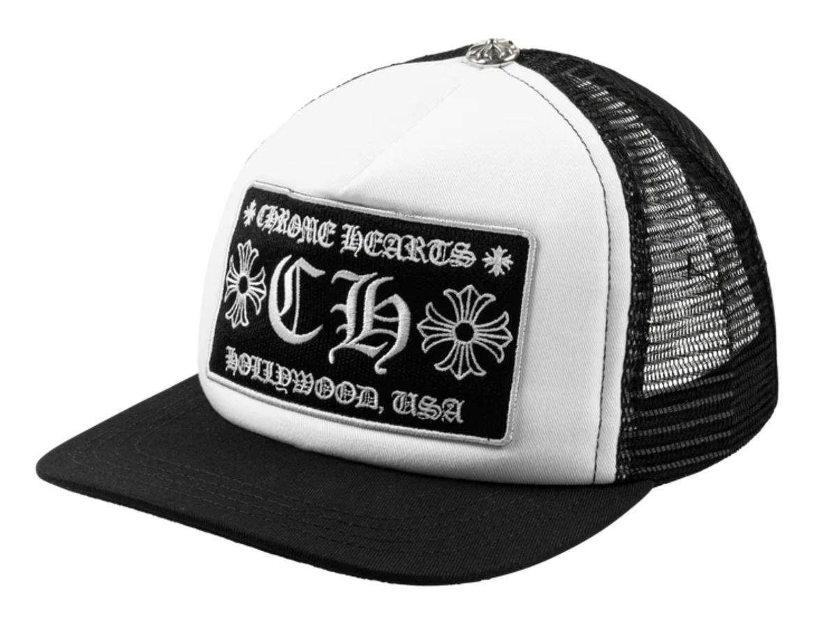 Chrome Hearts Hat CH Hollywood Trucker White Black